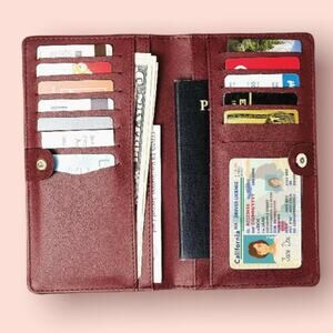 Lark & Ives Continental Snap Wallet Vegan Leather Bordeaux Burgundy Clutch